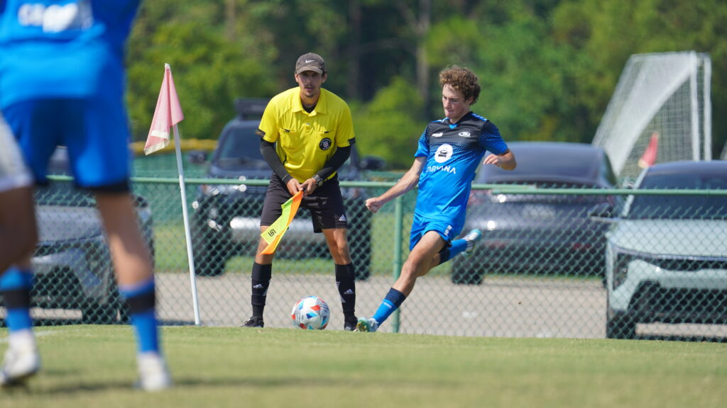 Soccer player at gulfport sportsplex on a corner kick